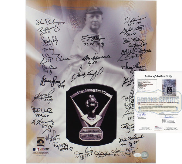 Multi-Signed Unframed 16x20 CY Young Award Photo 28 sig Sandy Koufax/R Halladay