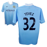 Carlos Tevez Signed Manchester City Home Soccer Jersey #32 with Beckett Witness