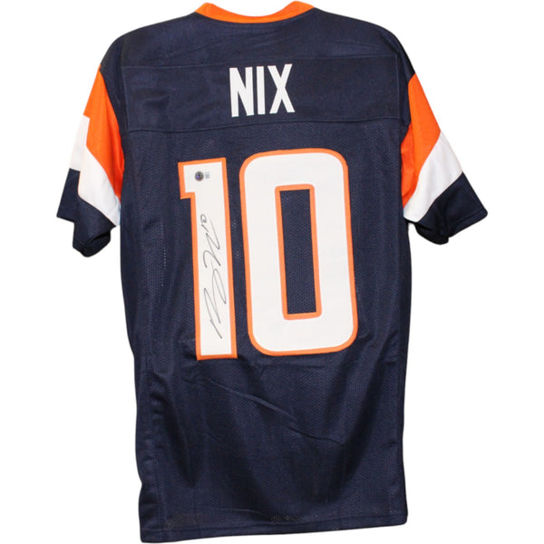 Bo Nix Autographed/Signed Pro Style sz XL Blue Jersey Beckett Witness 51396