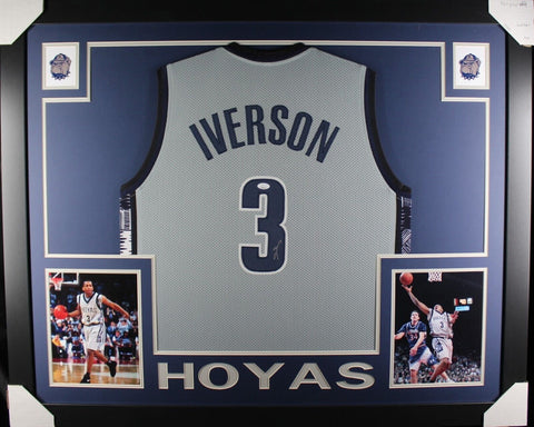 ALLEN IVERSON (Hoyas grey SKYLINE) Signed Autographed Framed Jersey JSA