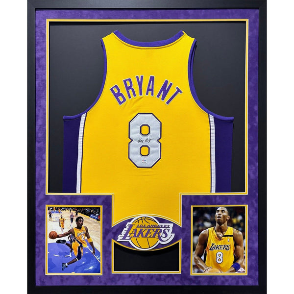 Kobe Bryant Autographed Signed Framed Lakers Suede LA Jersey PSA/DNA