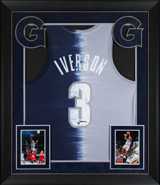 Georgetown Allen Iverson Signed Tie Dye Cotton M&N Tank Framed Jersey BAS Wit