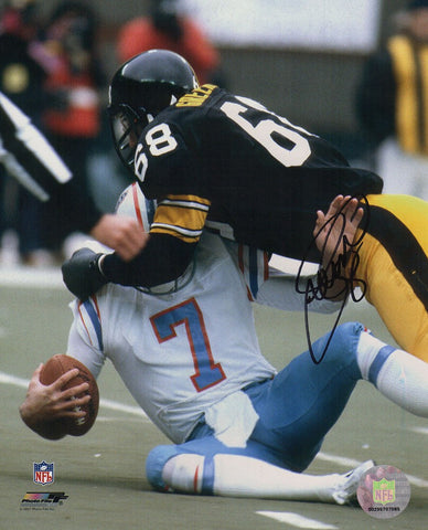 LC Greenwood Signed Steelers Black Jersey Tackle 8x10 Photo - (SCHWARTZ COA)