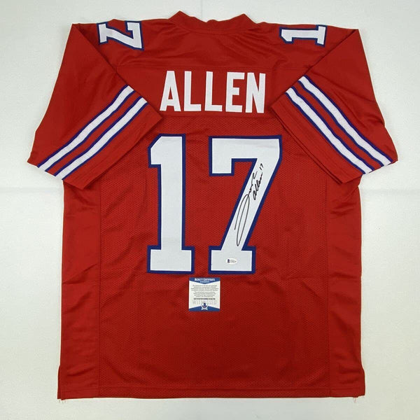 Autographed/Signed Josh Allen Buffalo Red Football Jersey Beckett BAS COA