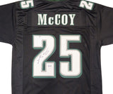 PHILADELPHIA EAGLES LESEAN MCCOY AUTOGRAPHED BLACK JERSEY BECKETT WITNESS 234695