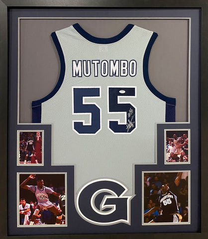 Dikembe Mutombo Autographed Signed Framed Georgetown GU Jersey PSA/DNA