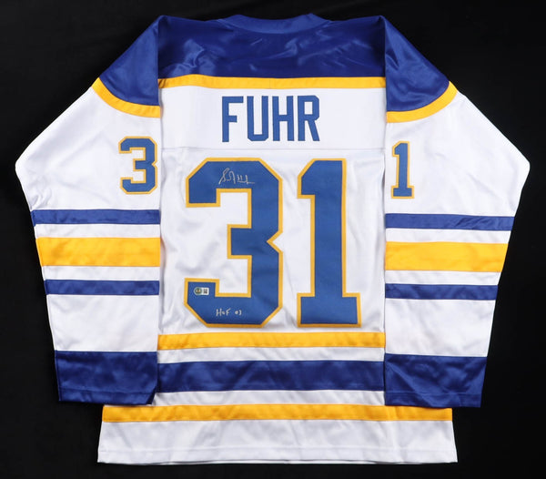 Grant Fuhr Signed Buffalo Sabres Home Jersey (Beckett) 5xStanley Cup Champion