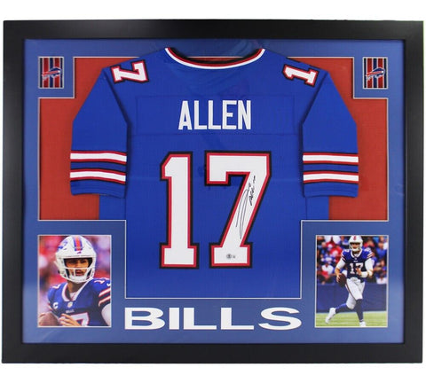 Josh Allen Signed Buffalo Bills Large Framed Blue Jersey