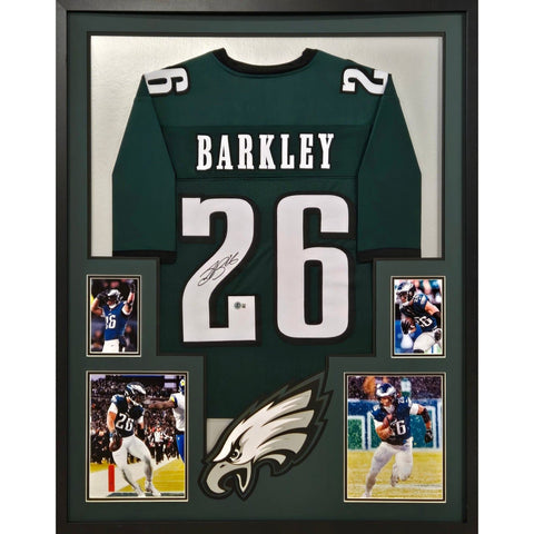 Saquon Barkley Autographed Signed Framed Green Eagles Jersey BECKETT