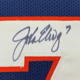 Framed Autographed/Signed John Elway 33x42 Denver Blue Football Jersey JSA COA
