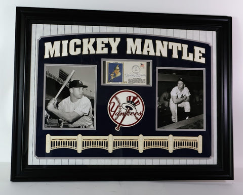 Mickey Mantle Autographed Post Card w/ Photos Framed PSA COA
