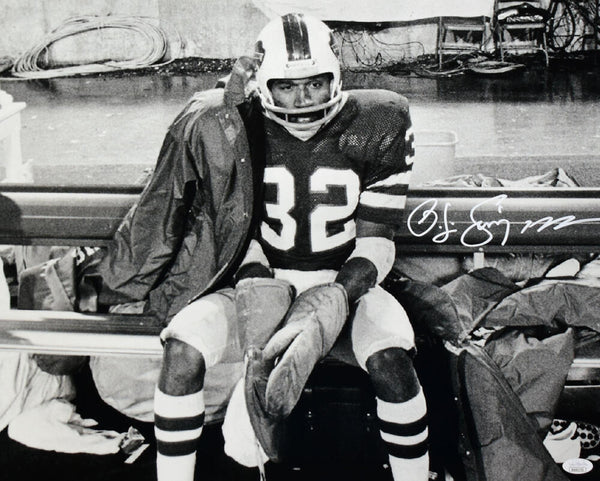 O. J. Simpson Signed Buffalo Bills 16x20 On Bench B/W Photo - JSA W *White