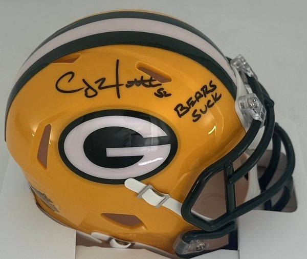 Packers CLAY MATTHEWS Signed Riddell Speed Mini Helmet AUTO w/ Bears Suck - BAS