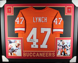 John Lynch Autographed Pro Style Framed Orange XL Jersey 35x43 Beckett 40139