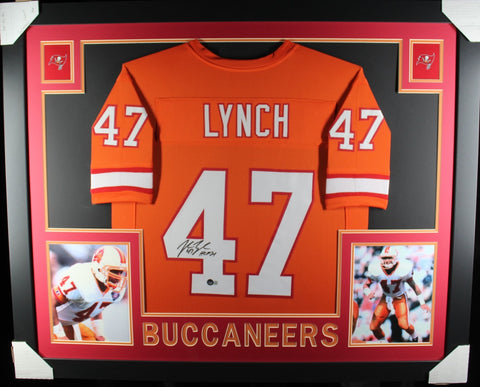 John Lynch Autographed Pro Style Framed Orange XL Jersey 35x43 Beckett 40139