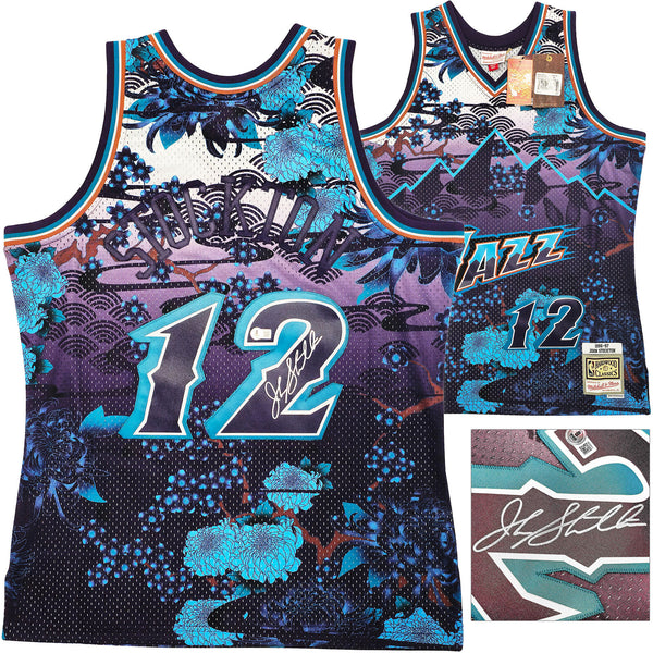 JAZZ JOHN STOCKTON AUTOGRAPHED M&N 1996-97 ASIAN 5.0 JERSEY L BECKETT 224343