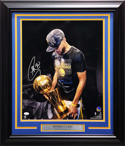 Stephen Curry Autographed Framed 16x20 Photo Warriors NBA Finals JSA AG48125