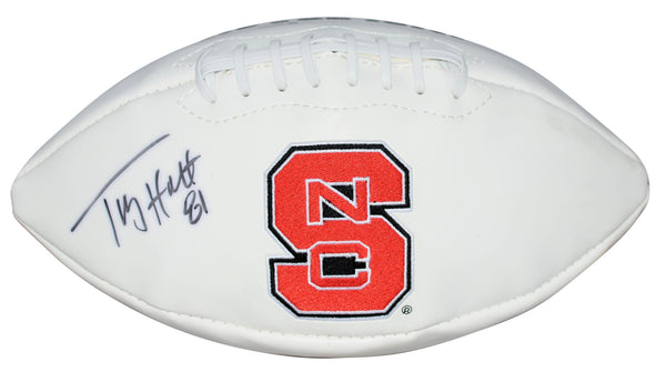 TORRY HOLT AUTOGRAPHED NORTH CAROLINA NC STATE WOLFPACK LOGO FOOTBALL BECKETT