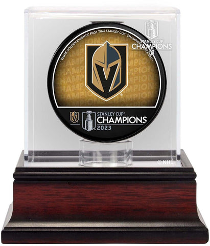 Golden Knights 2023 Stanley Cup Champs Mahogany Hockey Puck Logo Display Case