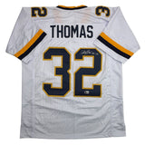 Autographed/Signed Anthony Thomas Michigan White College Jersey JSA COA