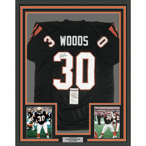 FRAMED Autographed/Signed ICKEY WOODS 33x42 Cincinnati Black Jersey JSA COA Auto