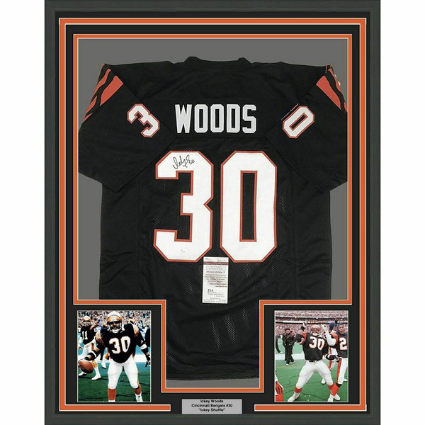 FRAMED Autographed/Signed ICKEY WOODS 33x42 Cincinnati Black Jersey JSA COA Auto