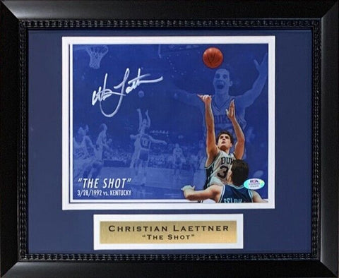 Christian Laettner Autographed Duke THE SHOT Basketball Framed 8x10 Photo PSA 1