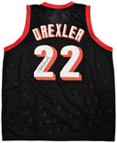 PORTLAND TRAIL BLAZERS CLYDE DREXLER AUTOGRAPHED BLACK JERSEY JSA STOCK #215756