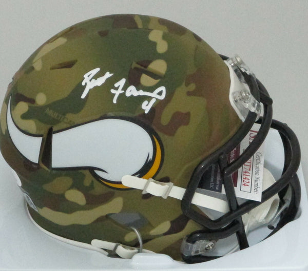 Vikings BRETT FAVRE Signed Riddell CAMO Speed Mini Helmet AUTO HOF '16 - JSA
