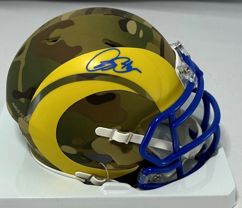 Rams Receiver ISAAC BRUCE Signed Riddell CAMO Speed Mini Helmet AUTO - BAS