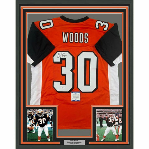FRAMED Autographed/Signed ICKEY WOODS 33x42 Cincinnati Orange Jersey JSA COA