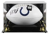 Colts D.J. Giddens Signed Franklin White Panel Logo Football W/ Case BAS Witness