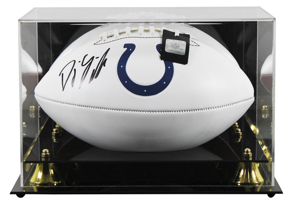 Colts D.J. Giddens Signed Franklin White Panel Logo Football W/ Case BAS Witness