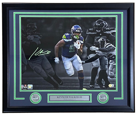 Kenneth Walker III Signed Framed 16x20 Seattle Seahawks Photo BAS