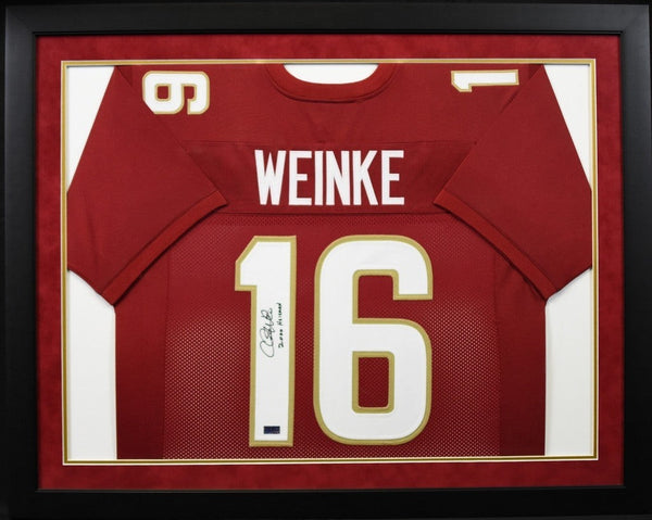 CHRIS WEINKE SIGNED FLORIDA STATE SEMINOLES #16 FRAMED JERSEY W/ 2000 HEISMAN