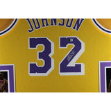 Magic Johnson Autographed Pro Style Yellow XL Framed Jersey 35x43 Beckett 53076