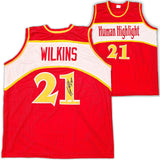 ATLANTA HAWKS DOMINIQUE WILKINS AUTOGRAPHED RED JERSEY "HOF" JSA STOCK #215699