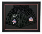 Mike Tyson Signed Framed Custom Black Olympic Boxing Trunks JSA ITP