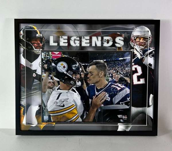 Tom Brady Ben Roethlisberger Dual Autographed 16x20 Photo LED Frame Fanatics COA