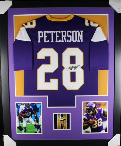 ADRIAN PETERSON (Vikings purp TOWER) Signed Autographed Framed Jersey JSA