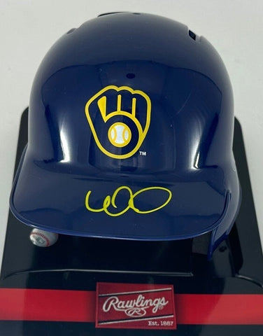 Brewers Catcher WILLIAM CONTRERAS Signed Rawlings BLUE Mini Helmet AUTO - BAS