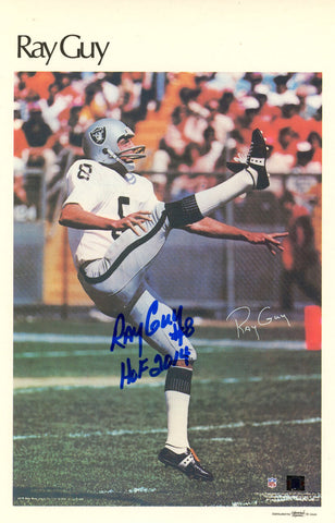 Ray Guy Autographed Oakland Raiders Mini Poster 35/50 HOF Beckett 46084