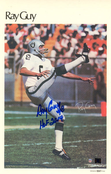 Ray Guy Autographed Oakland Raiders Mini Poster 35/50 HOF Beckett 46084