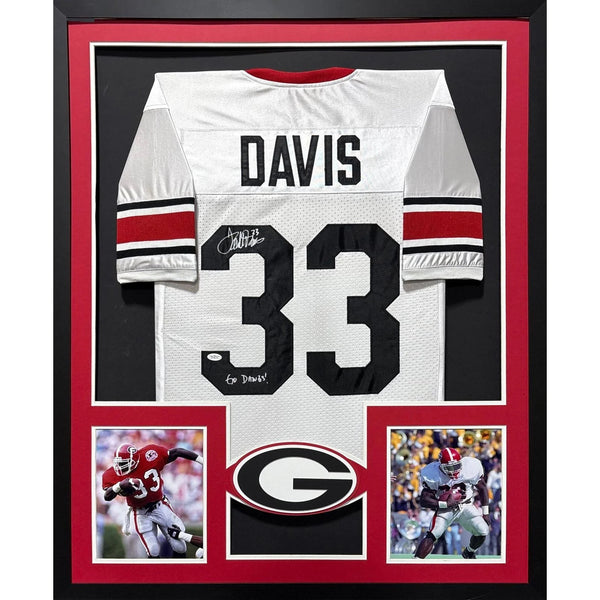 Terrell Davis Autographed Signed Framed White Georgia UGA Jersey JSA