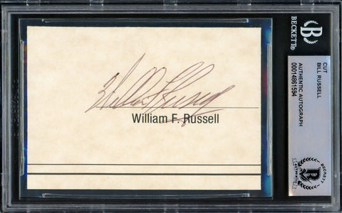 Bill Russell Autographed 2.5x3.5 Cut Signature Celtics Beckett 14861594