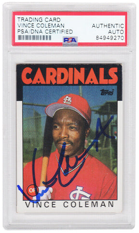 Vince Coleman Signed Cardinals 1986 Topps Trading Card #370 - (PSA Encapsulated)