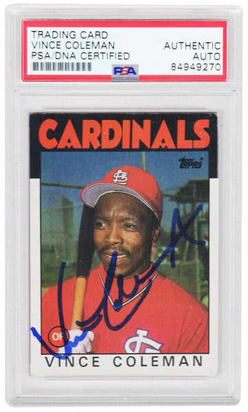 Vince Coleman Signed Cardinals 1986 Topps Trading Card #370 - (PSA Encapsulated)