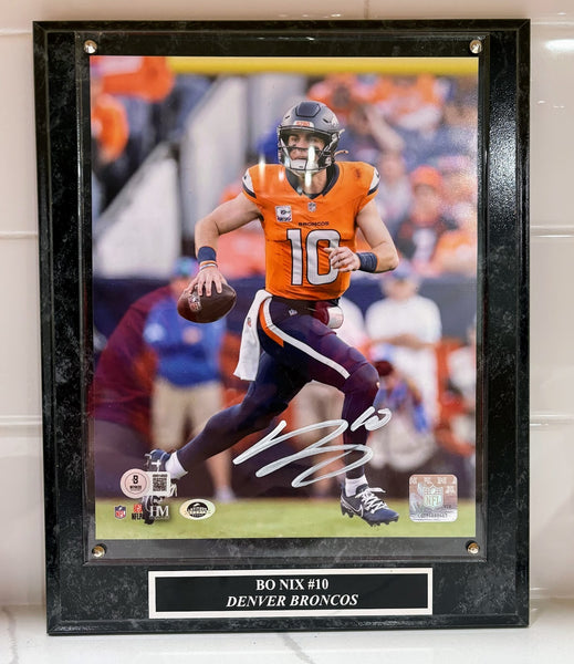 Bo Nix Autographed 8x10 Photo with Plaque -- Denver Broncos | Beckett BAS COA