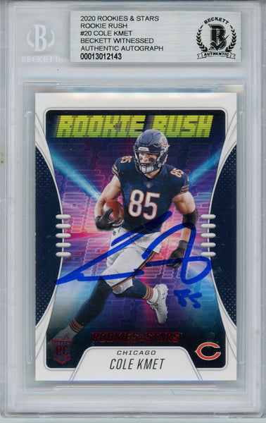 Cole Kmet Signed 2020 Rookies & Stars Rookie Rush #20 Rookie Card BAS Slab 33072