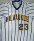 Brewers TED SIMMONS Custom Replica Pinstripe Retro Jersey AUTO w/ "HOF 2020" JSA